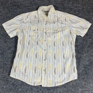 Fossil Shirt Mens Large White Button Up Short Sleeve Pearl Shap Western Cotton